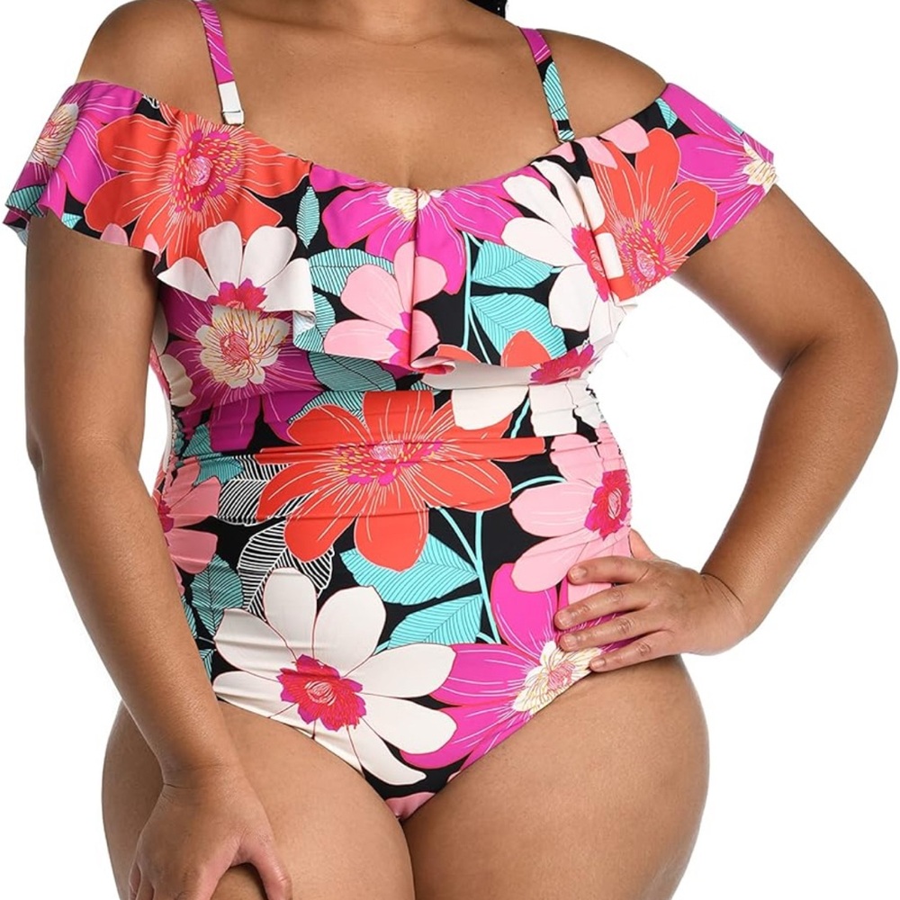 La Blanca Women's One Piece Swimsuit Off Shoulder Ruffle Bathing Suit - 16W